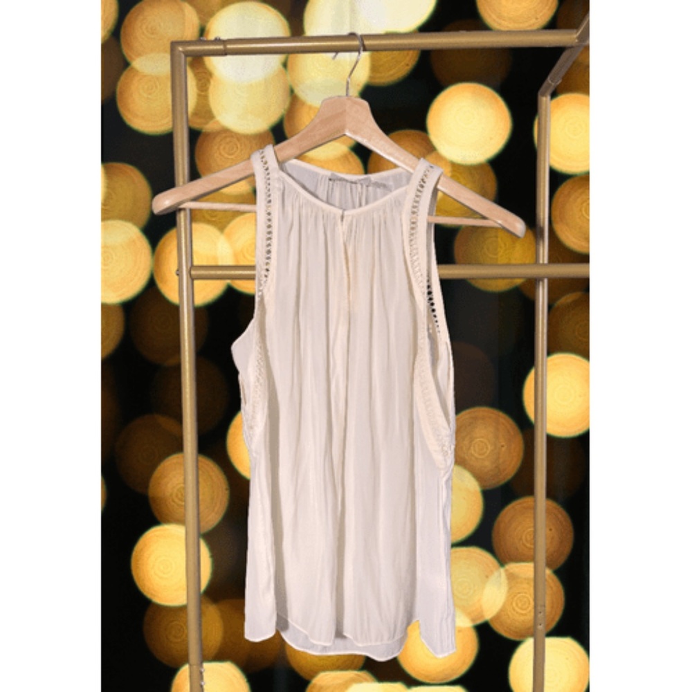 Ramy Brook Ivory Sleeveless Blouse | Boho Trim | NWT